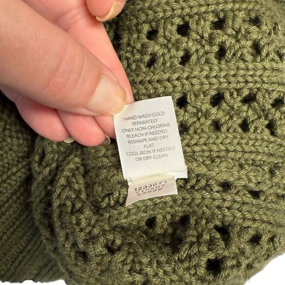 J Jill Women's Sweater Small Cable Knit Tunic Olive Green Pointelle Knit - Picture 5 of 8